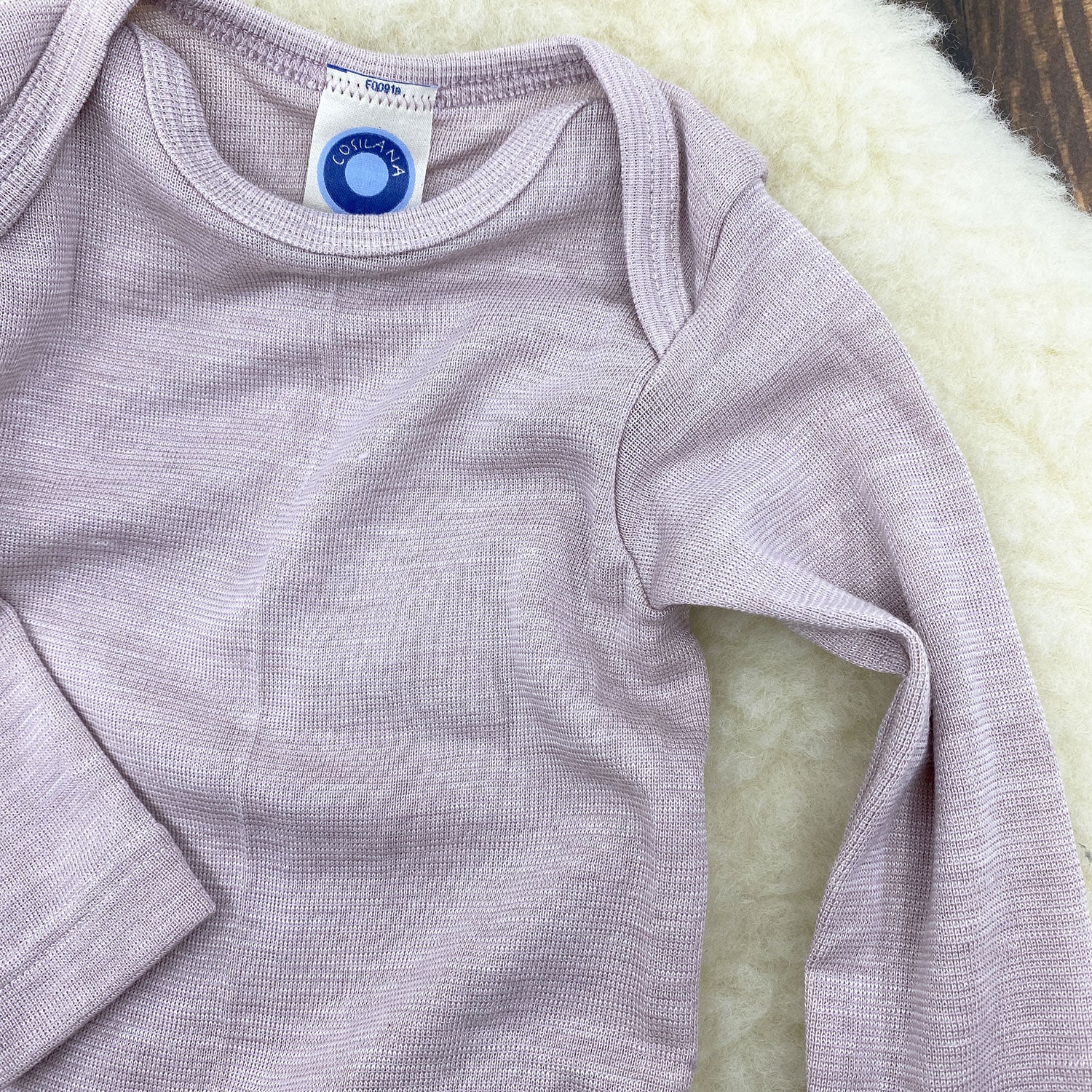 Body à manches longues en laine et soie Cosilana - Rose chiné - Lilinappy