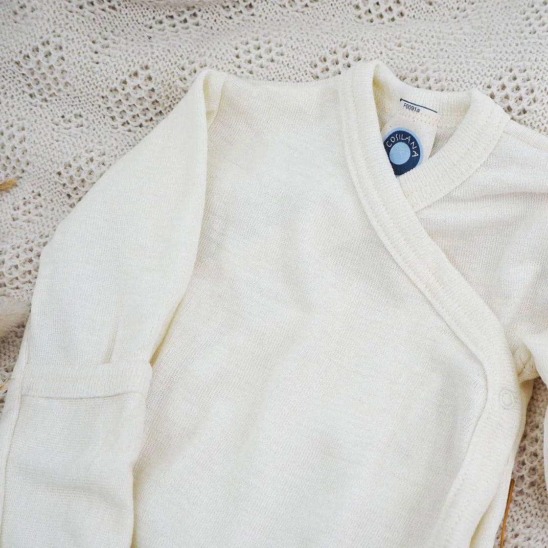 Body à manches longues ouvert et anti-griffures en laine et soie Cosilana - Lilinappy