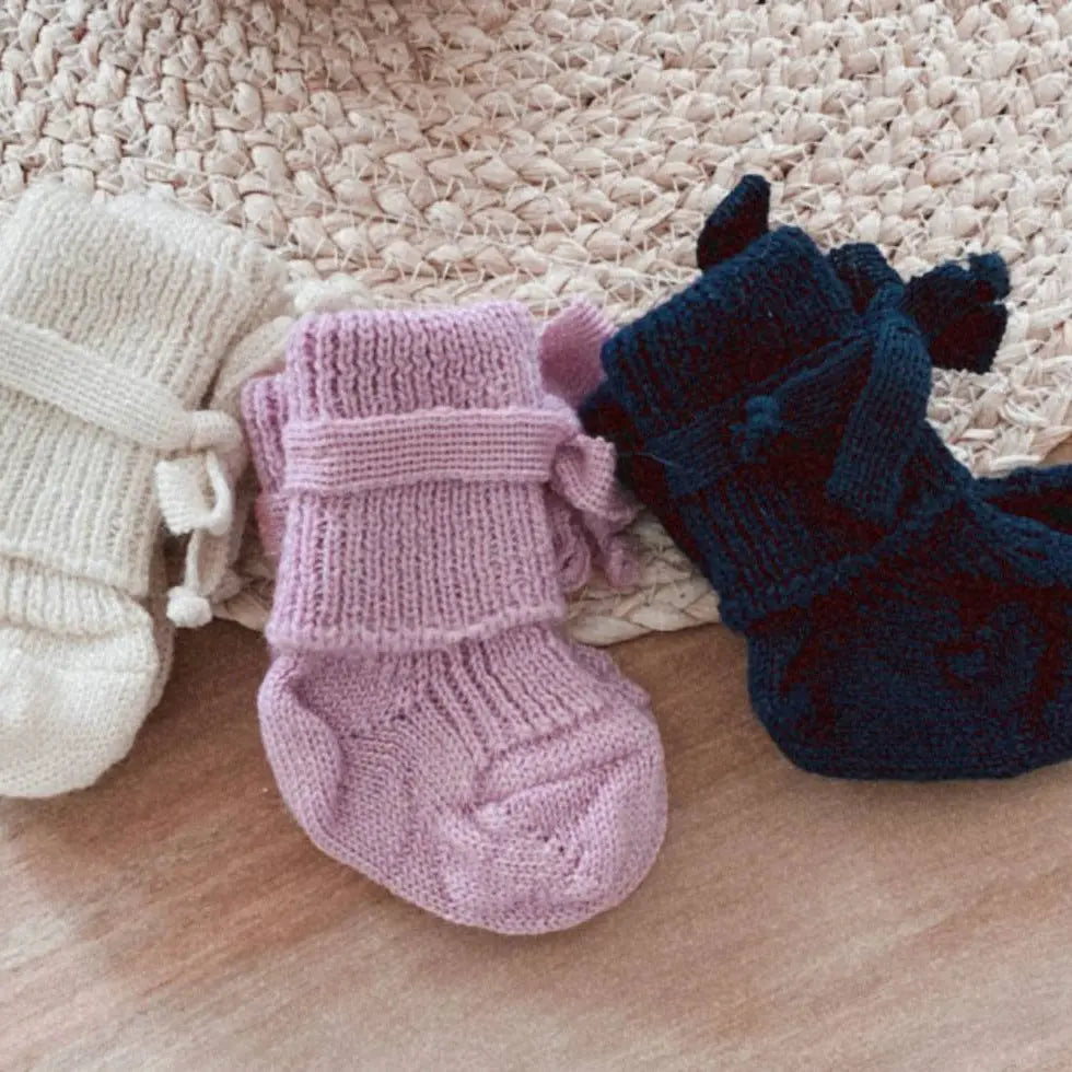 Chaussettes en pure laine nouveau-né Hirsch Natur - Rose - Lilinappy
