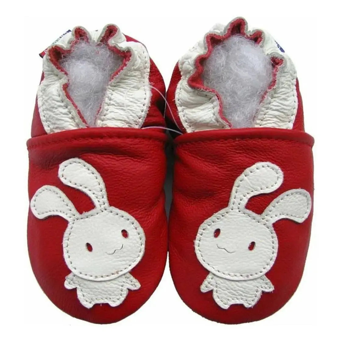 Chaussons cuir souple bunny fond rouge