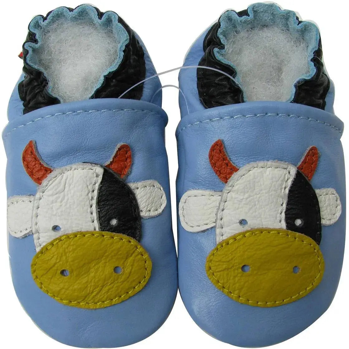 Chaussons cuir souple Cow fond bleu Carozoo