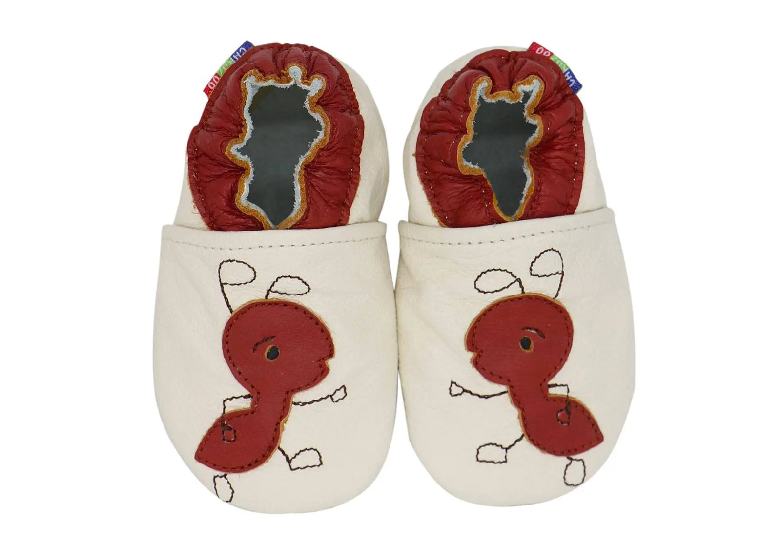 Chaussons cuir souple fourmis fond beige Carozoo