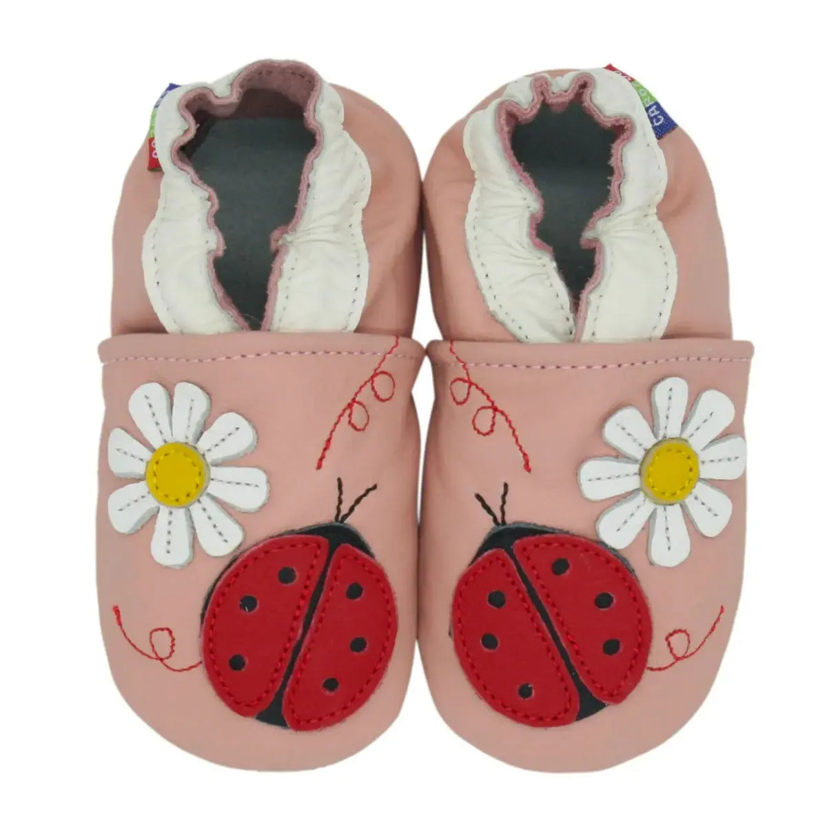 Chaussons cuir souple Carozoo - Ladybug flower pink - Lilinappy