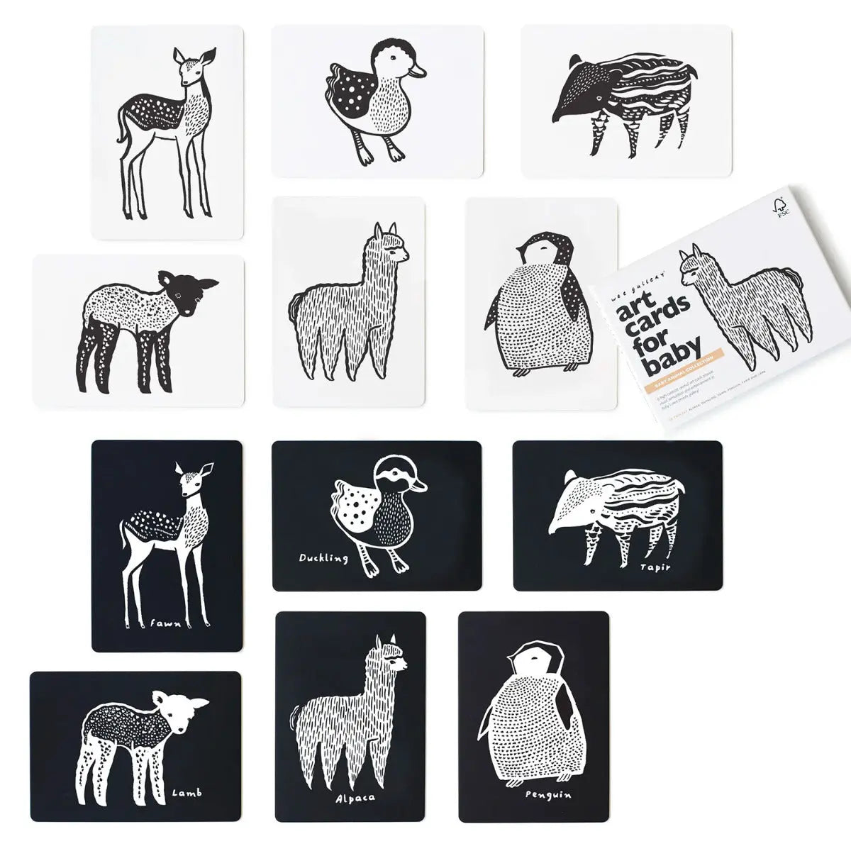 Cartes pour bébé en noir et blanc Wee Gallery - Bébés Animaux - Lilinappy