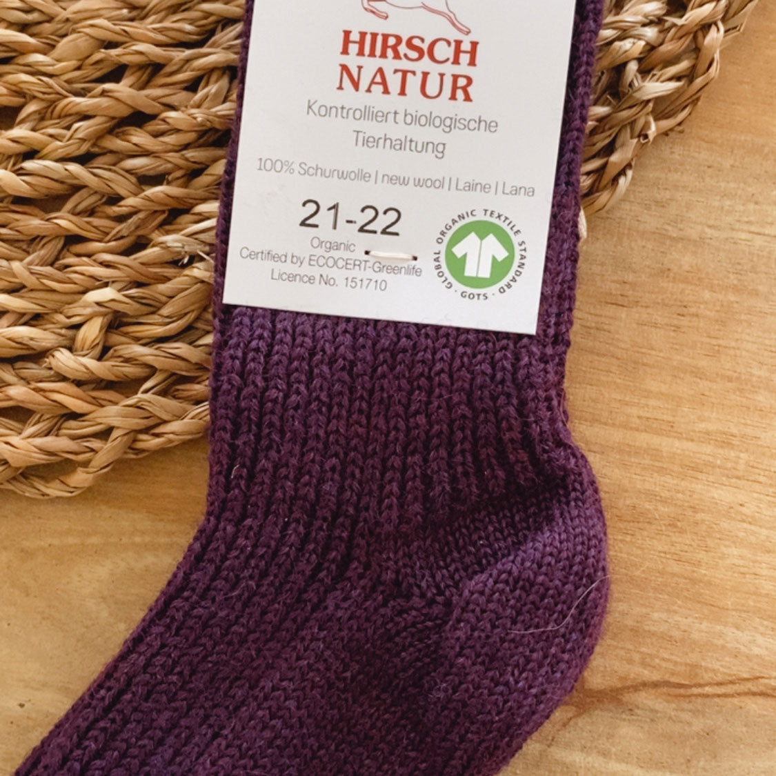 Chaussettes en pure laine pour enfants Hirsch Natur - lilas