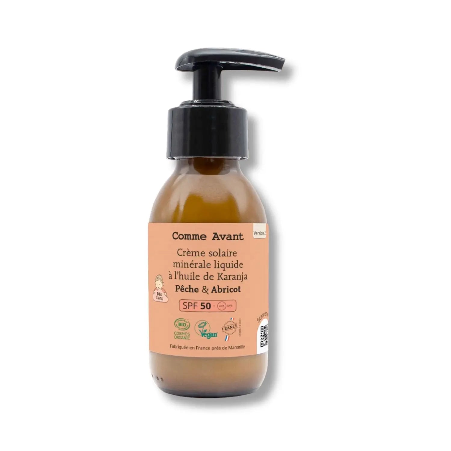 Crème solaire minérale SPF50 enfant Comme Avant Pêche & Abricot 