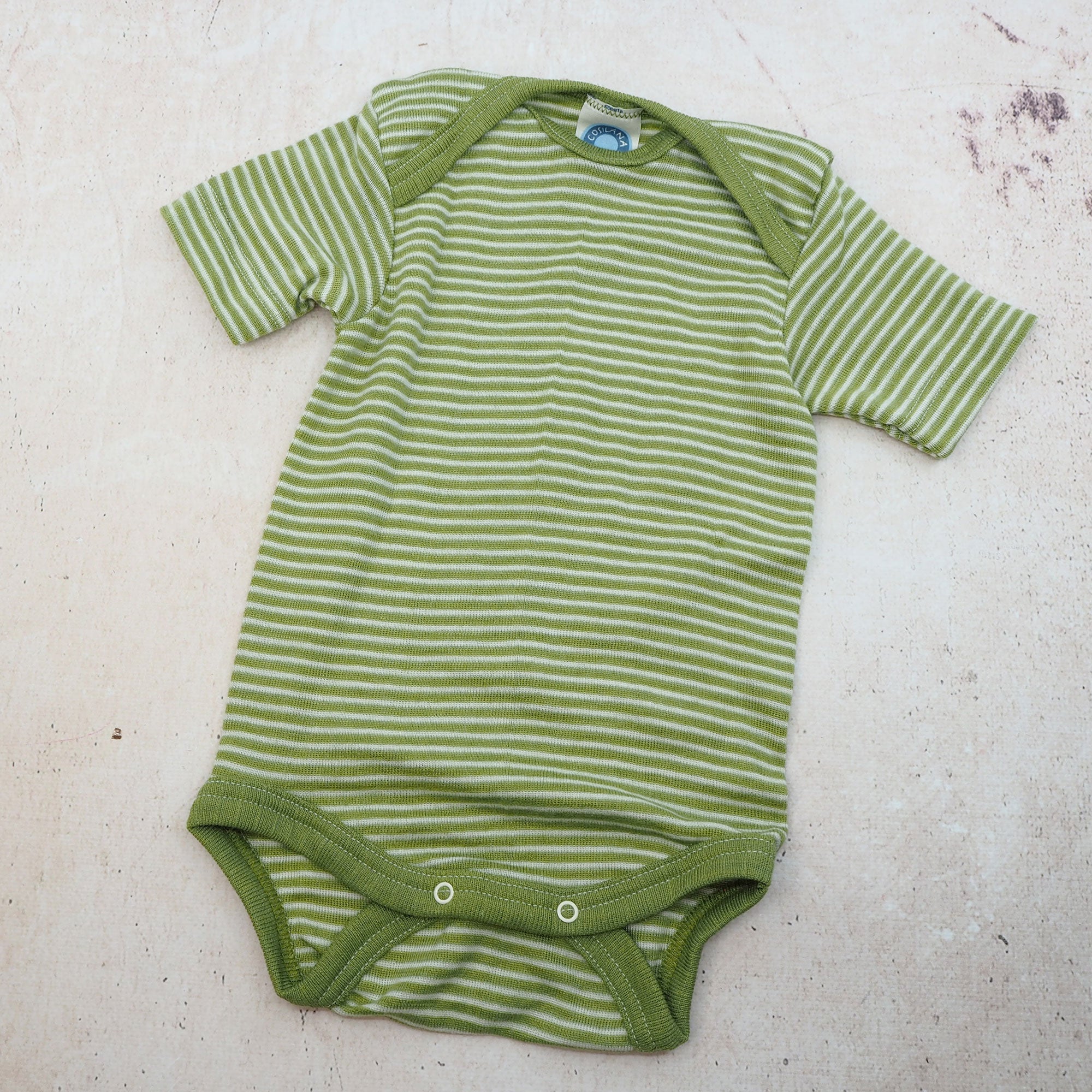 Body à MC en laine & soie Cosilana - Rayé vert 