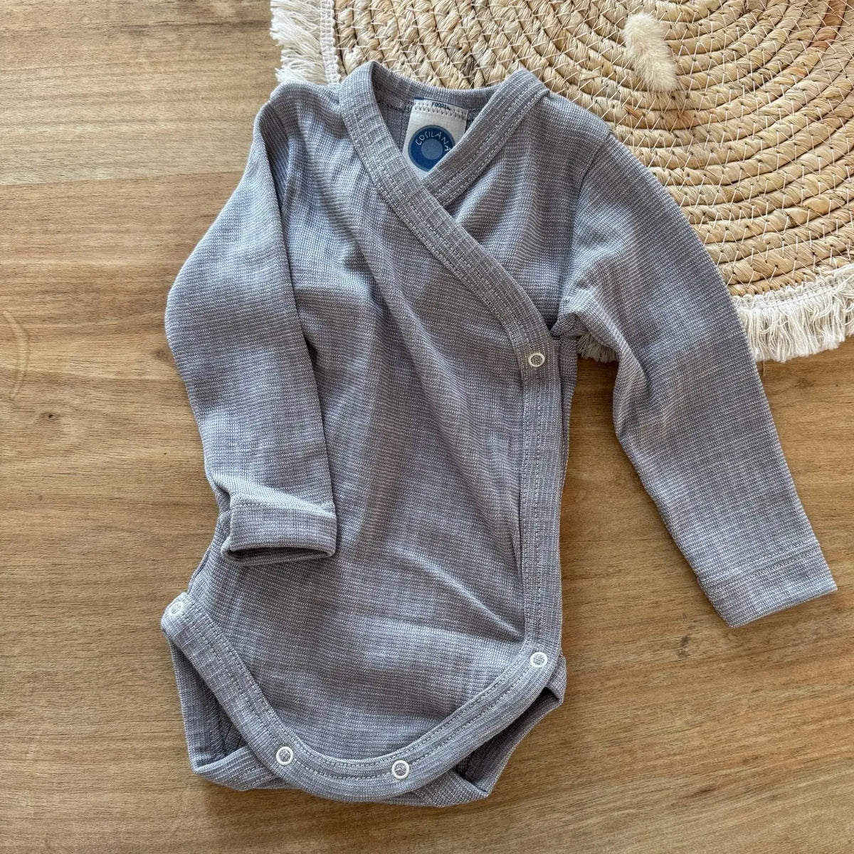 Body à ML ouvert devant en laine, coton et soie Cosilana - Gris clair
