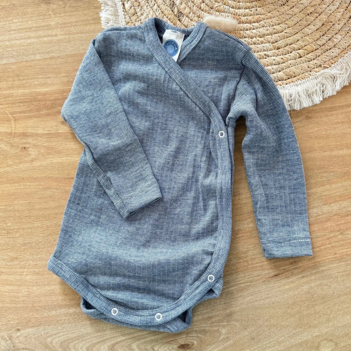 Body à ML ouvert devant en laine, coton et soie Cosilana - Denim