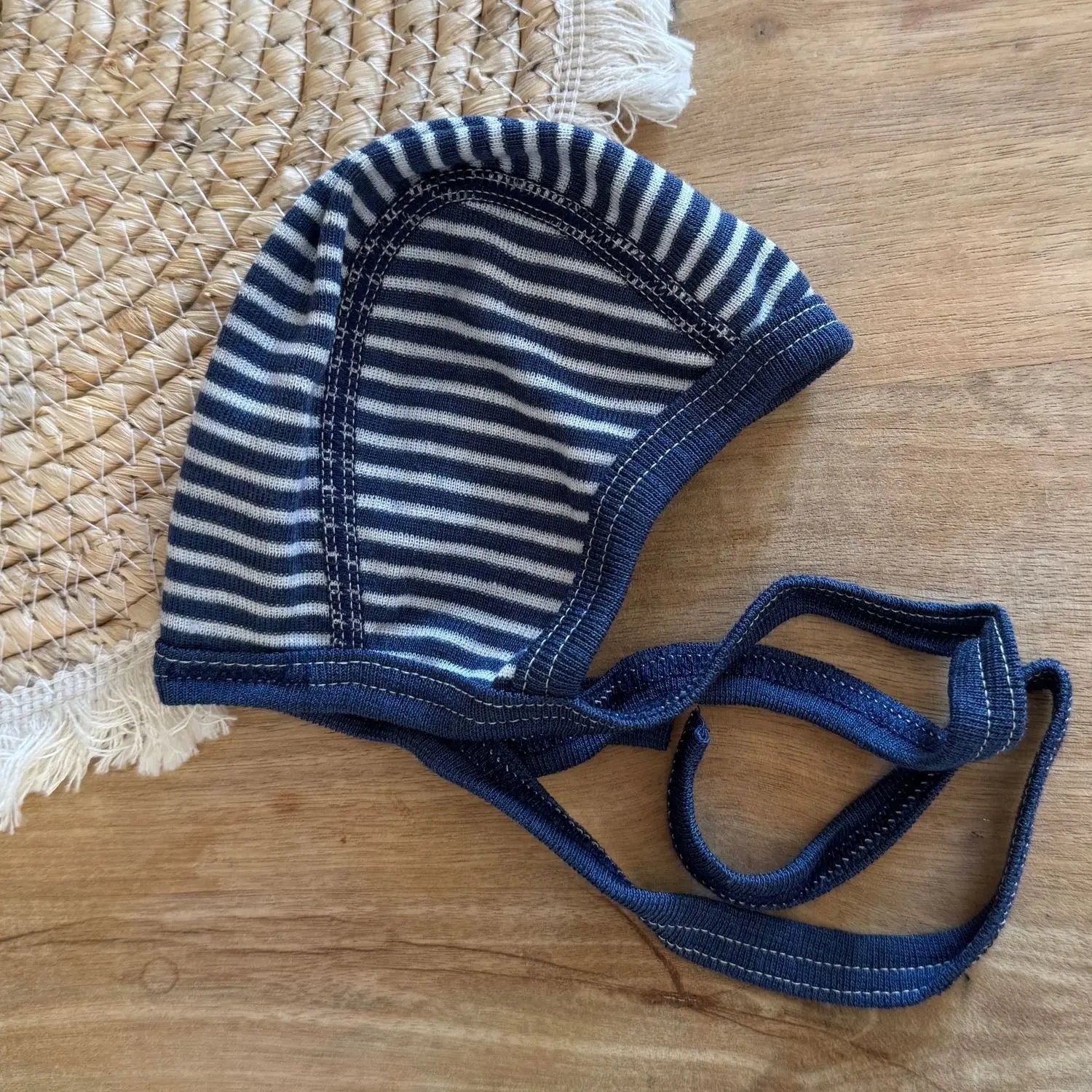 Bonnet en laine et soie Cosilana -  Rayé bleu 
