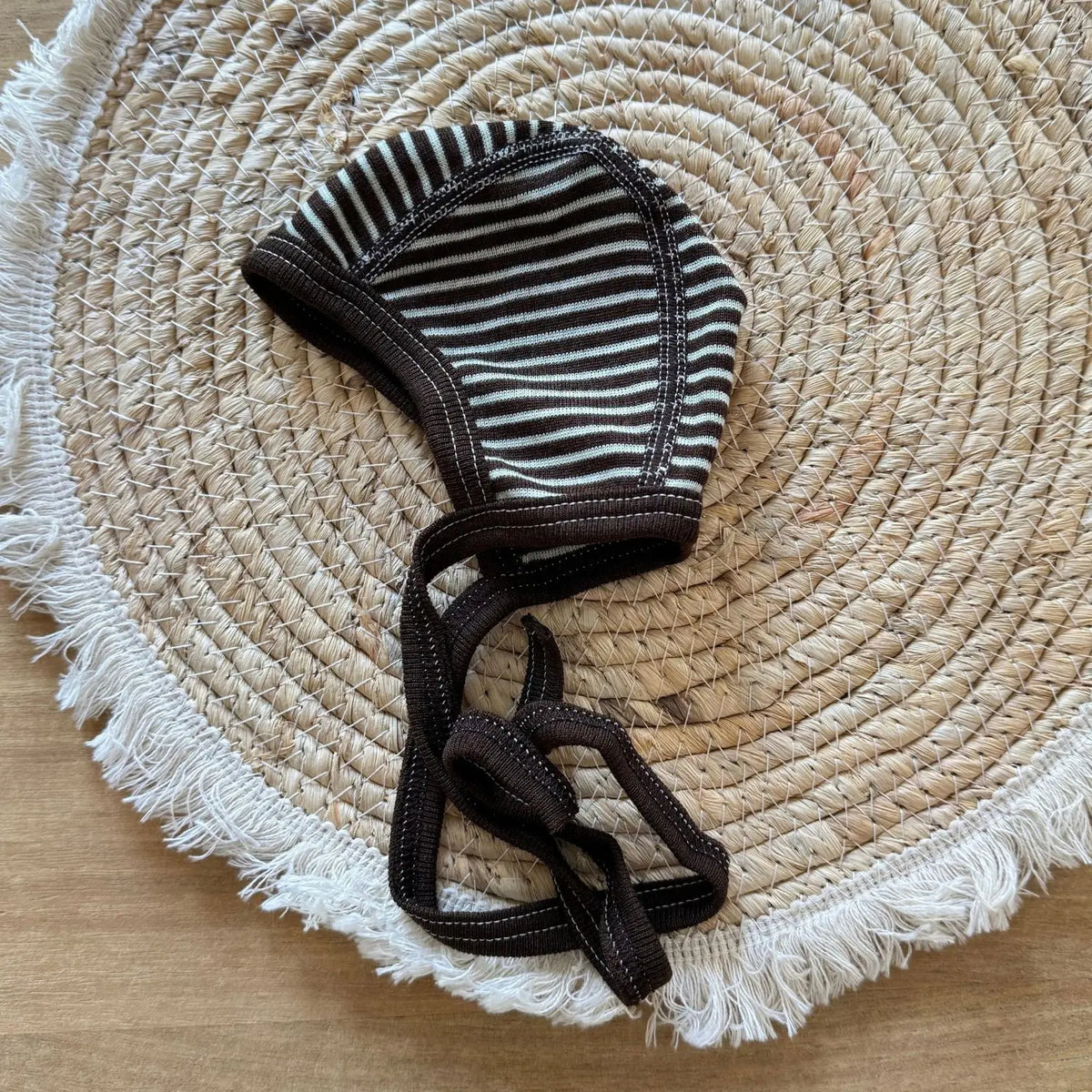 Bonnet en laine et soie Cosilana - Rayé marron