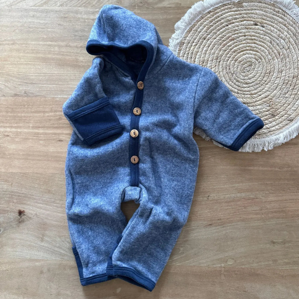 Combinaison bébé en polaire de laine et coton bio Cosilana - Bleu