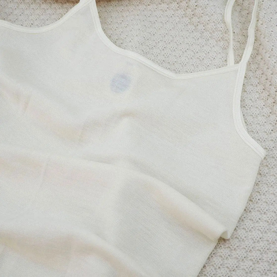 Débardeur à fines bretelles pour femme en laine et soie Cosilana - Naturel