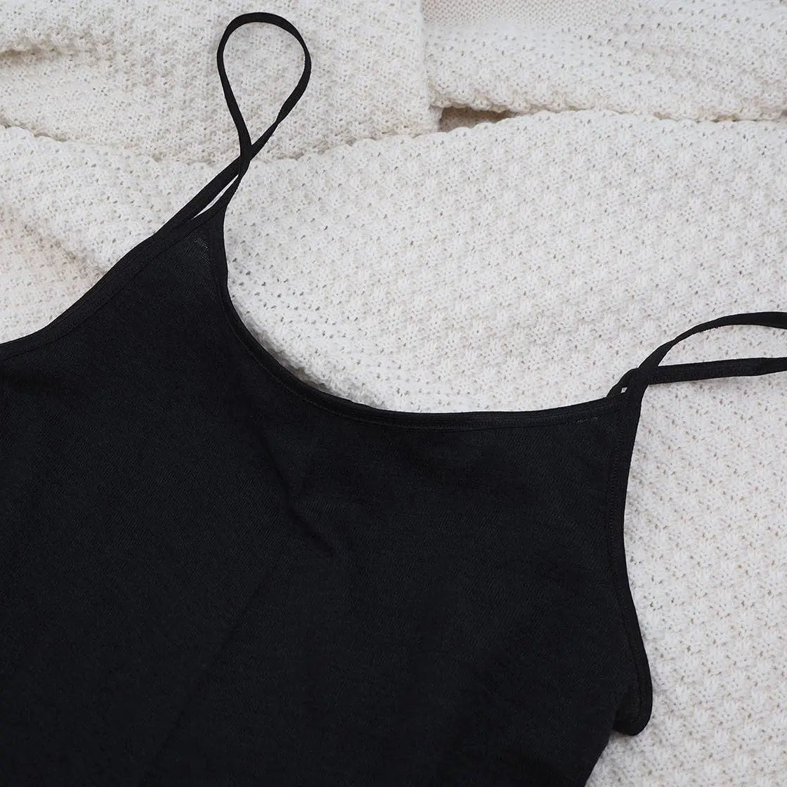 Débardeur à fines bretelles pour femme en laine et soie Cosilana - Noir