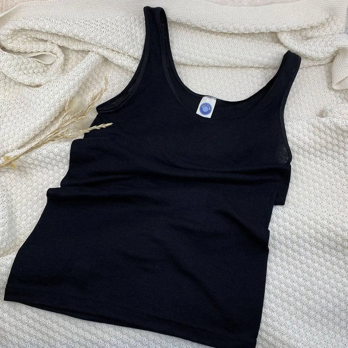 Débardeur pour femme en laine et soie Cosilana - Noir