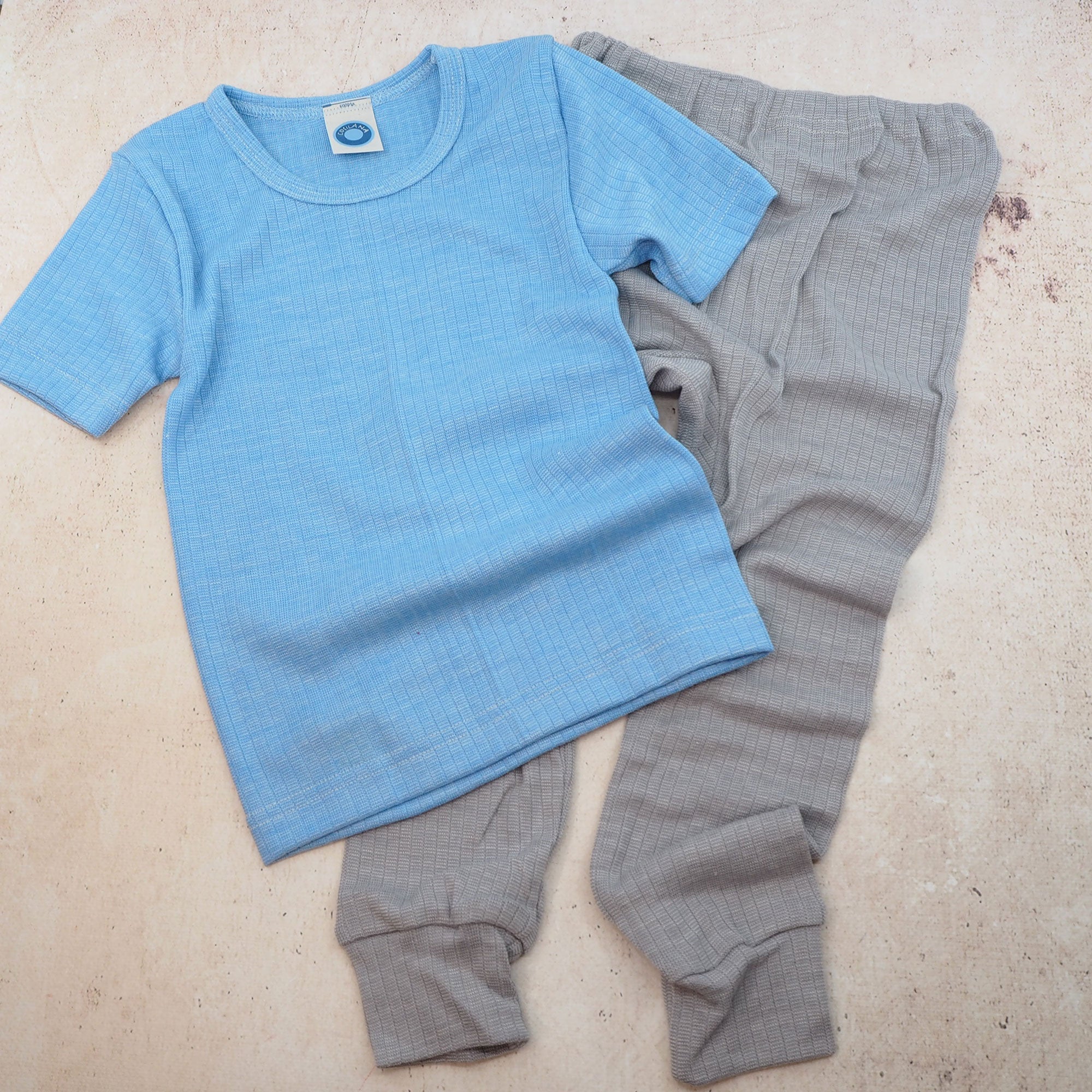 Legging enfant en laine, soie et coton bio Cosilana - Gris clair 