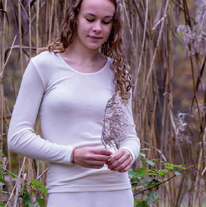 T-shirt à ML pour femme en laine et soie Cosilana - Naturel - Lilinappy