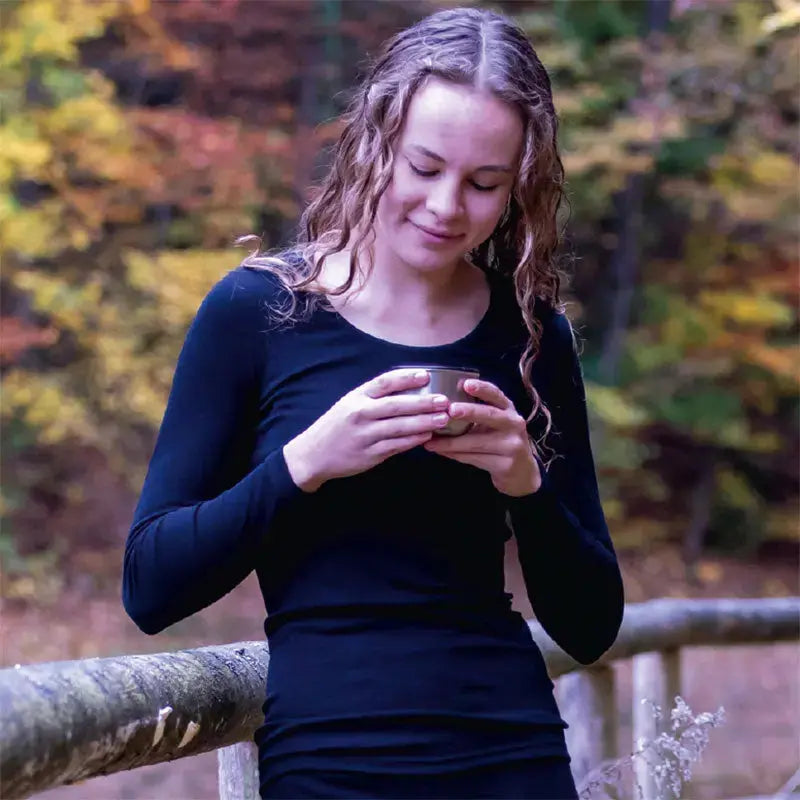 T-shirt à ML pour femme en laine et soie Cosilana - Noir - Lilinappy