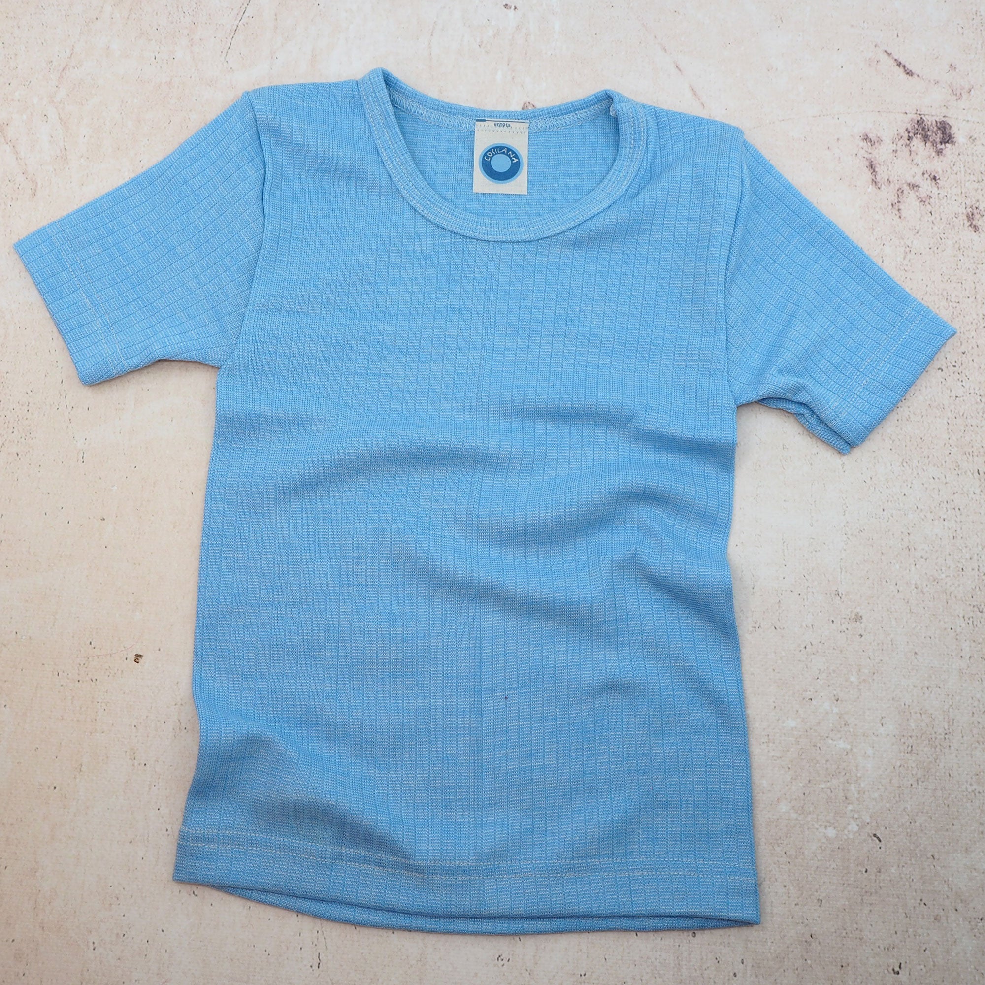T-shirt à MC pour enfant en laine, soie et coton bio Cosilana  - Bleu 