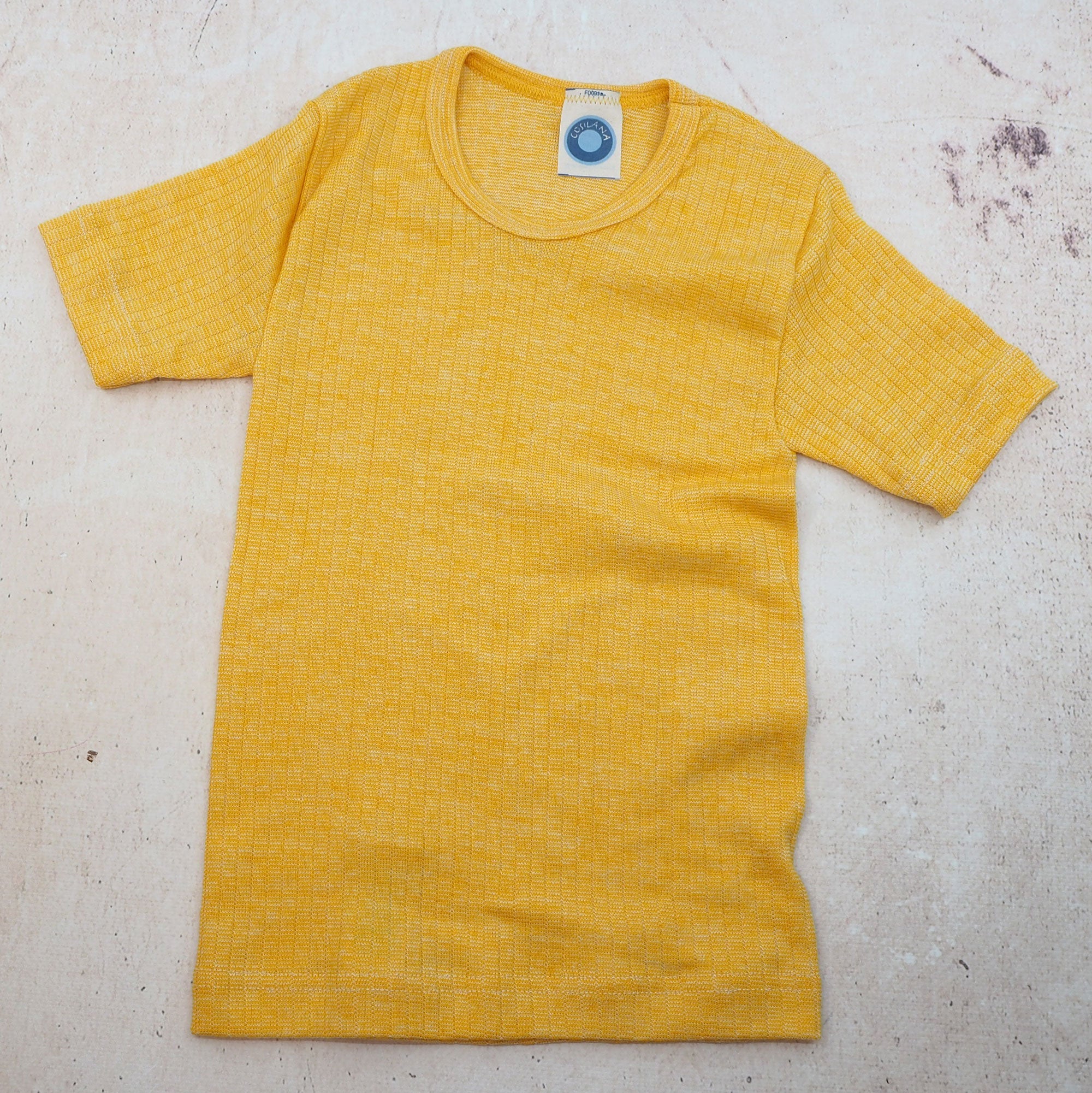 T-shirt à MC pour enfant en laine, soie et coton bio Cosilana  - Jaune 