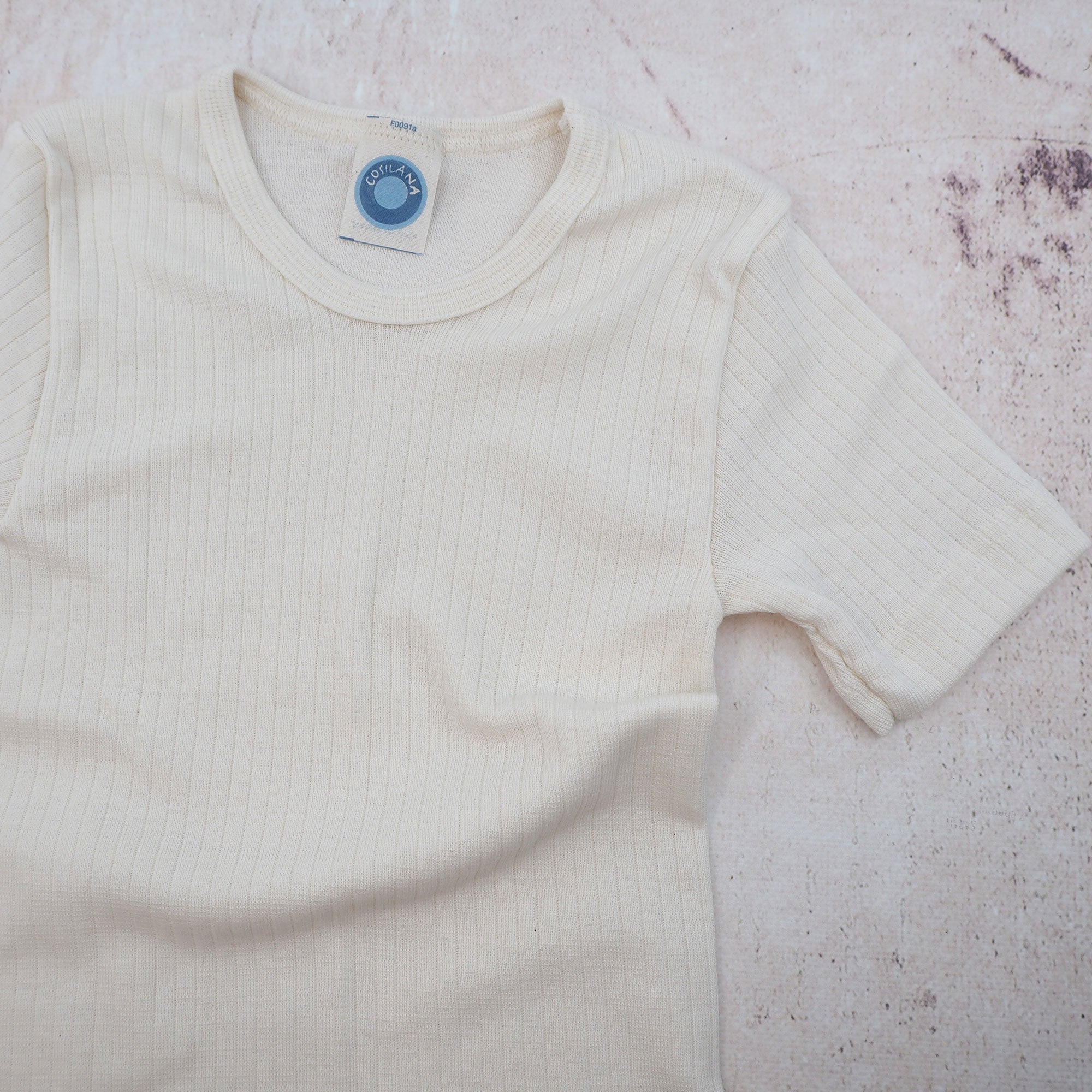 T-shirt à MC pour enfant en laine, soie et coton bio Cosilana  - Naturel 