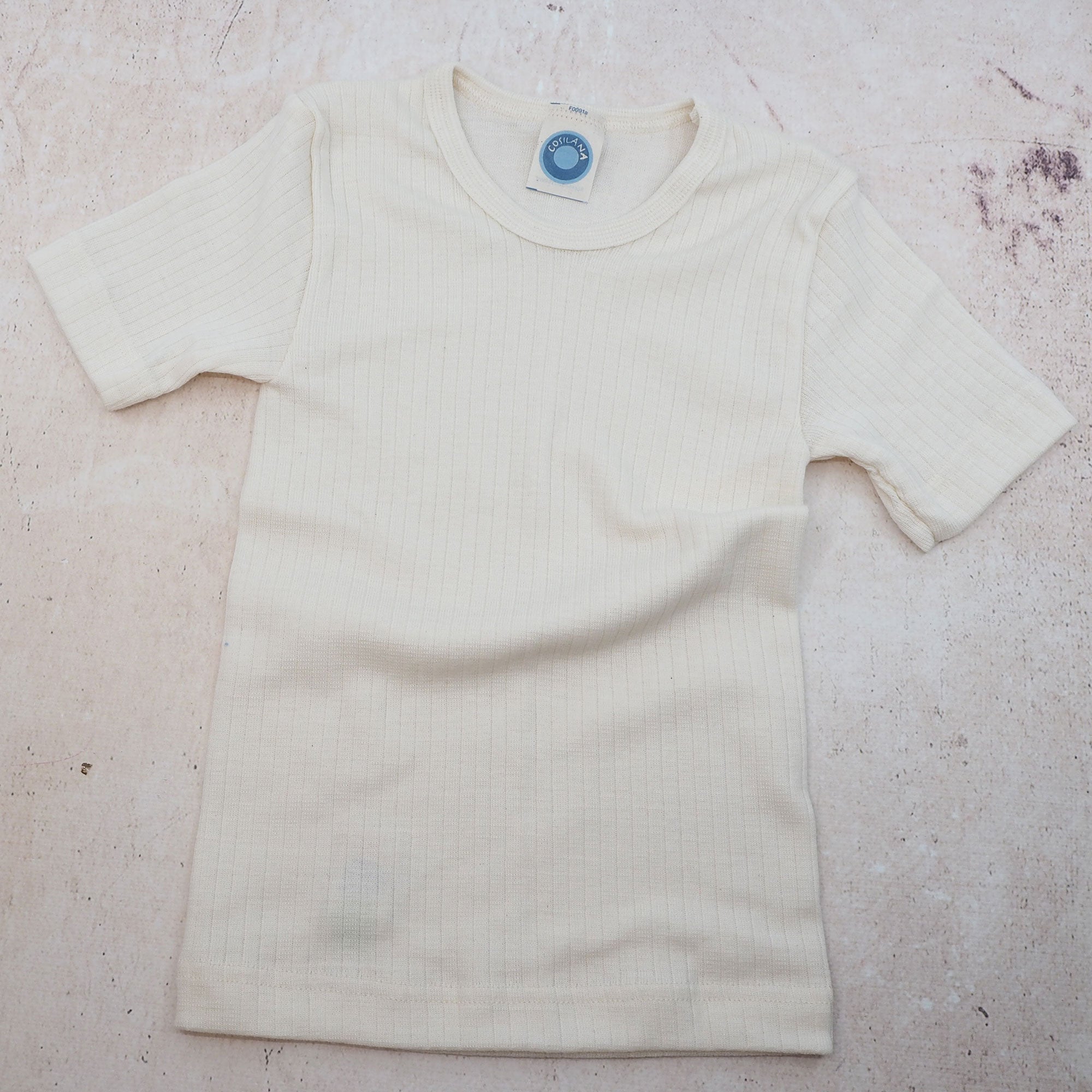 T-shirt à MC pour enfant en laine, soie et coton bio Cosilana  - Naturel 