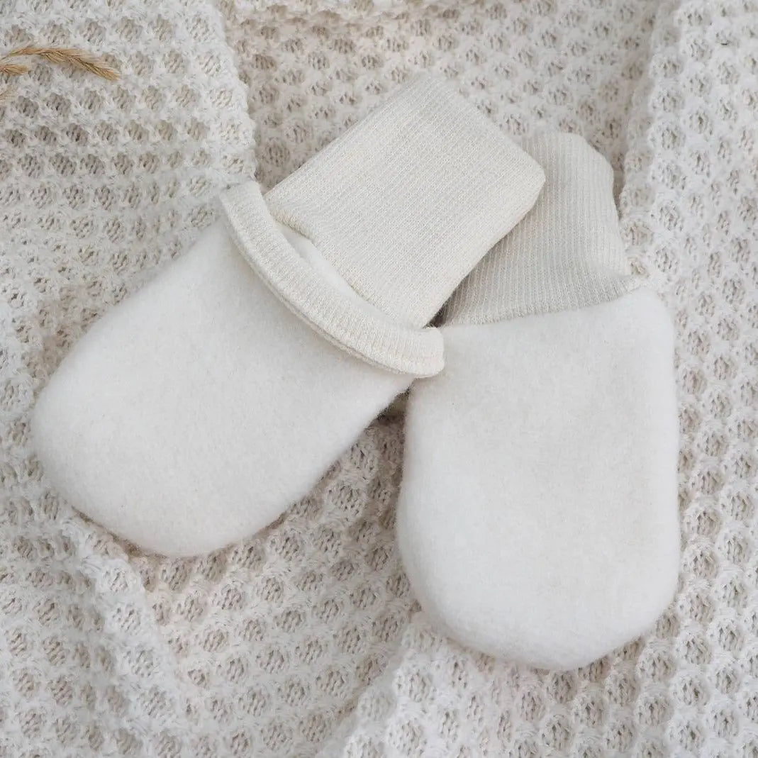 Moufles bébé en laine et coton molletonné Cosilana - Naturel - Lilinappy