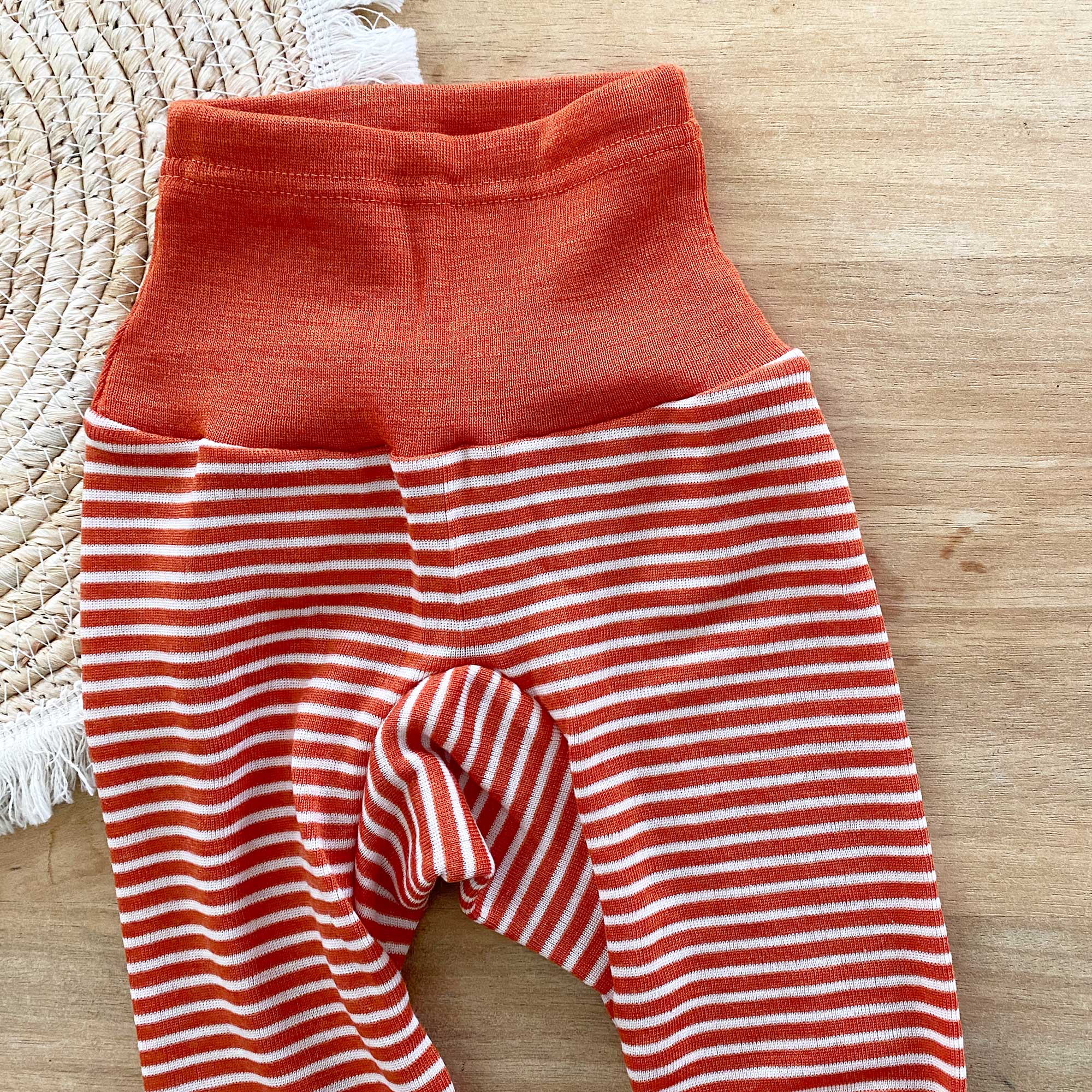 Pantalon bébé en laine et soie Cosilana - Rayé orange 