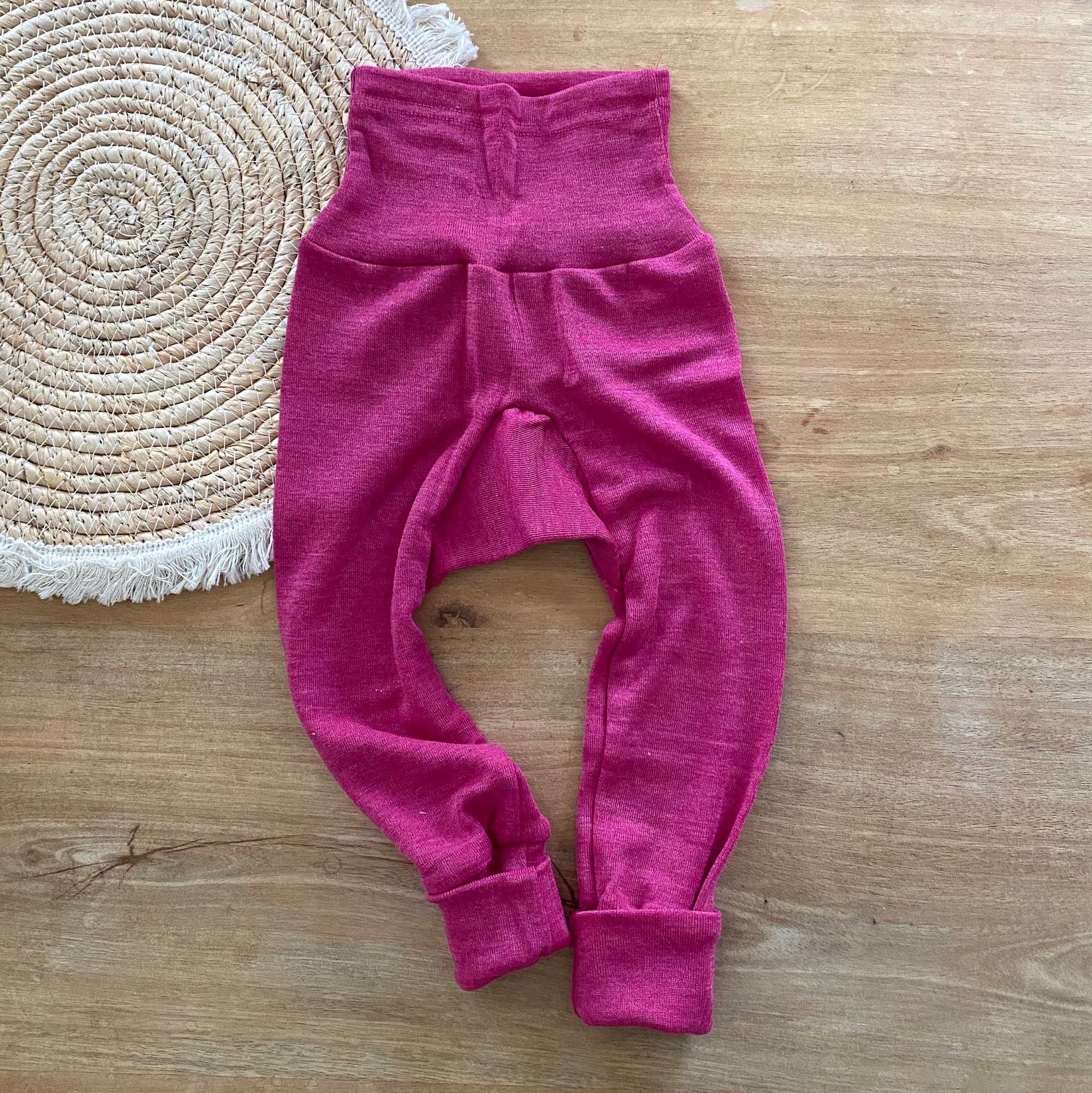 Pantalon bébé en laine et soie Cosilana - Rose fuchsia 