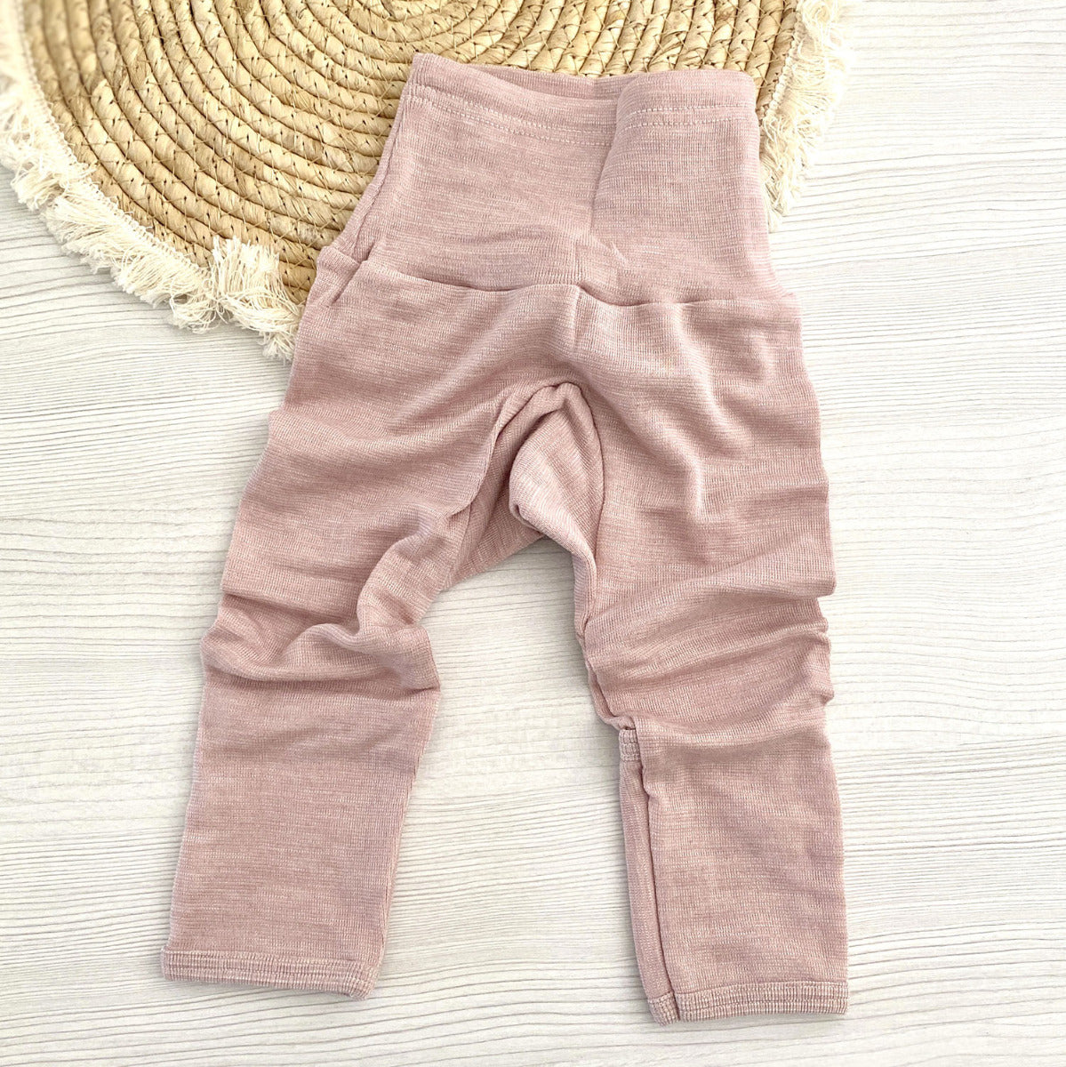 Pantalon bébé en laine et soie Cosilana avec revers Rose chiné