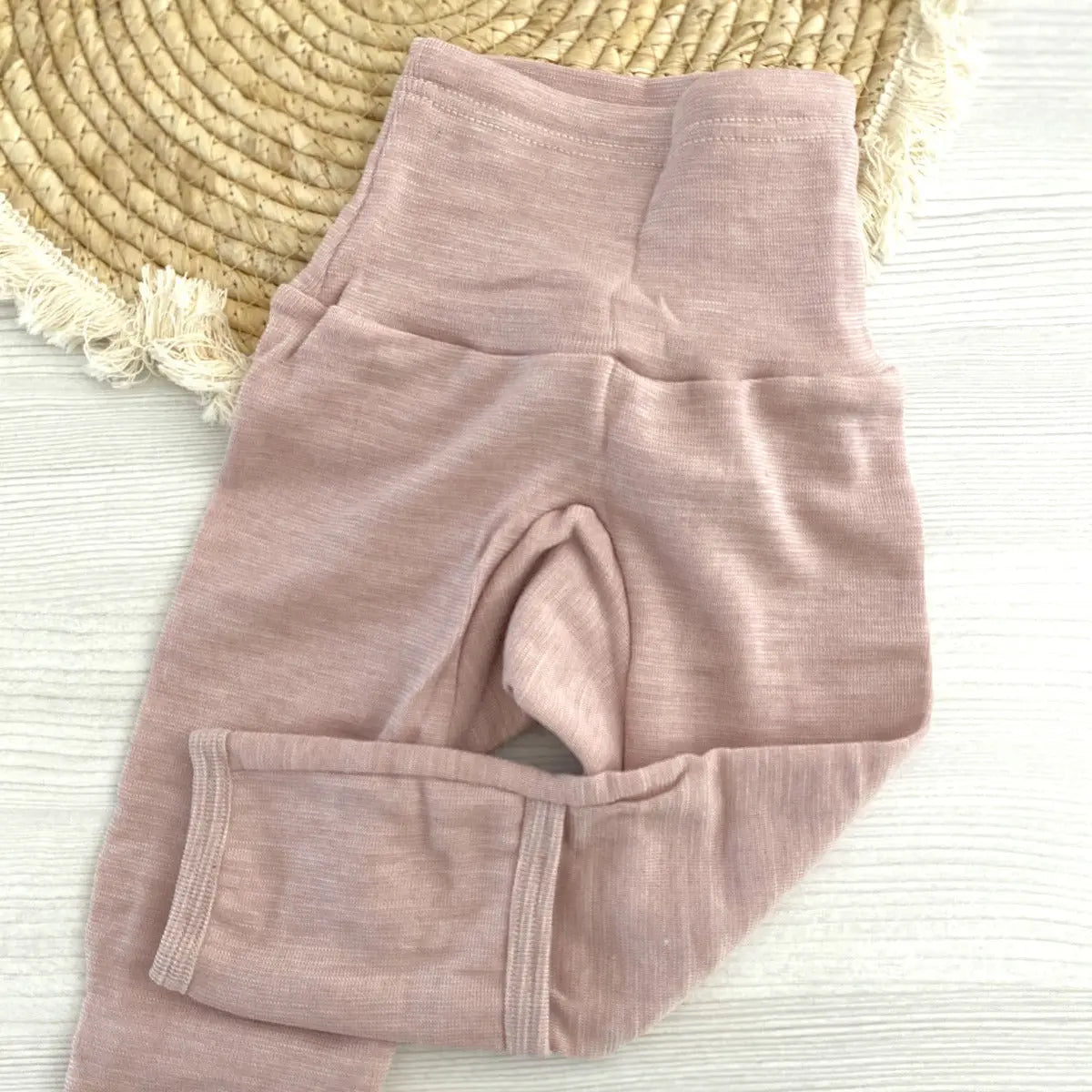 Pantalon bébé en laine et soie Cosilana avec revers - Rose chiné - Lilinappy