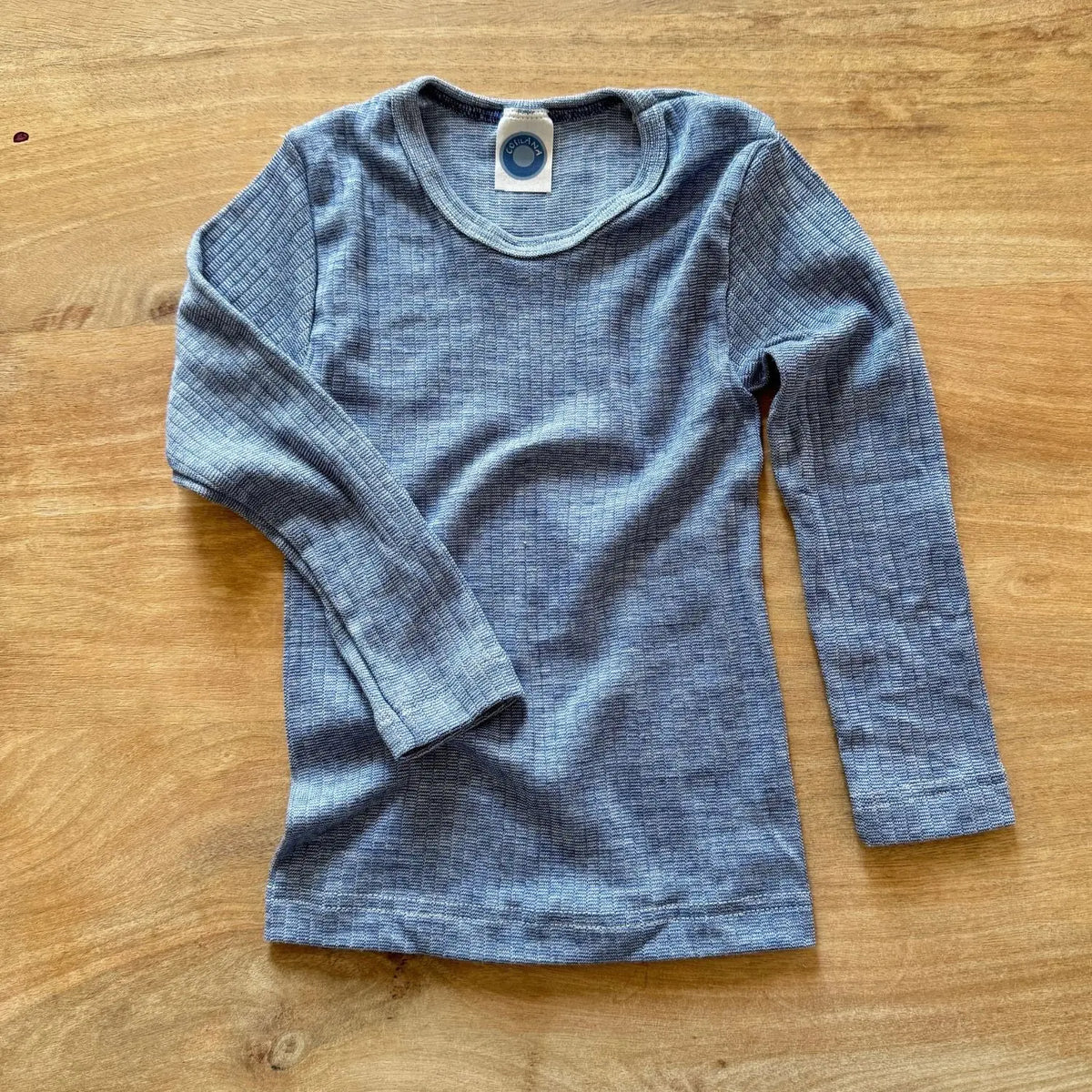 Tee-shirt manches longues en laine, soie et coton bio enfant Cosilana - Denim