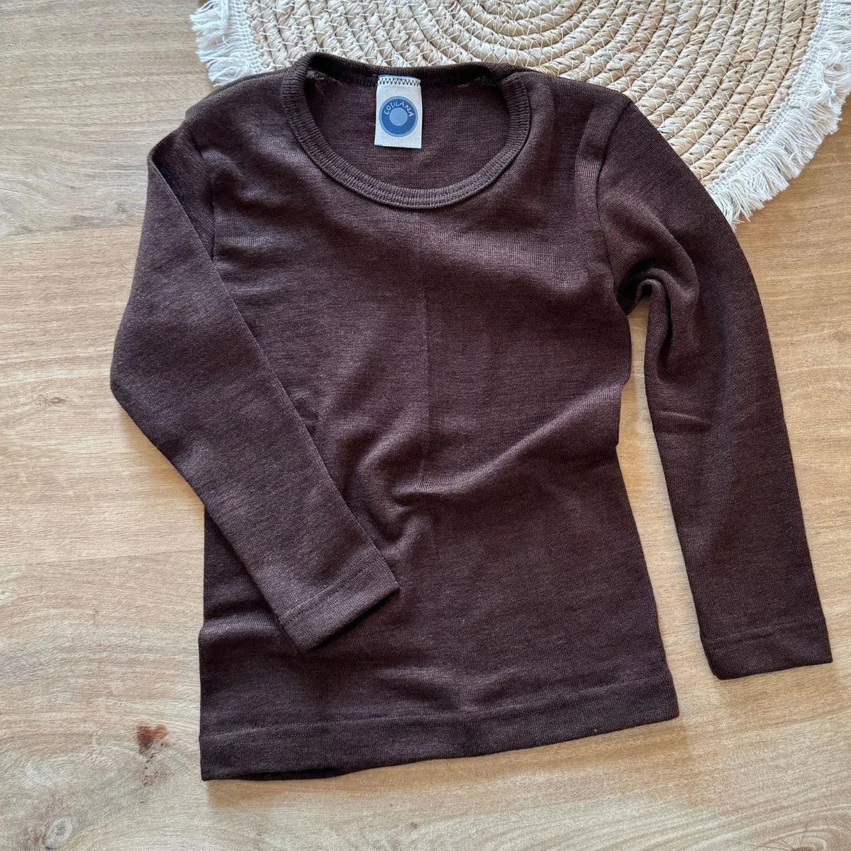 Tee-shirt manches longues en laine & soie enfant Cosilana - Chocolat