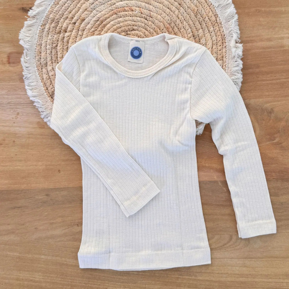 Tee-shirt manches longues en laine, soie et coton bio enfant Cosilana - Naturel