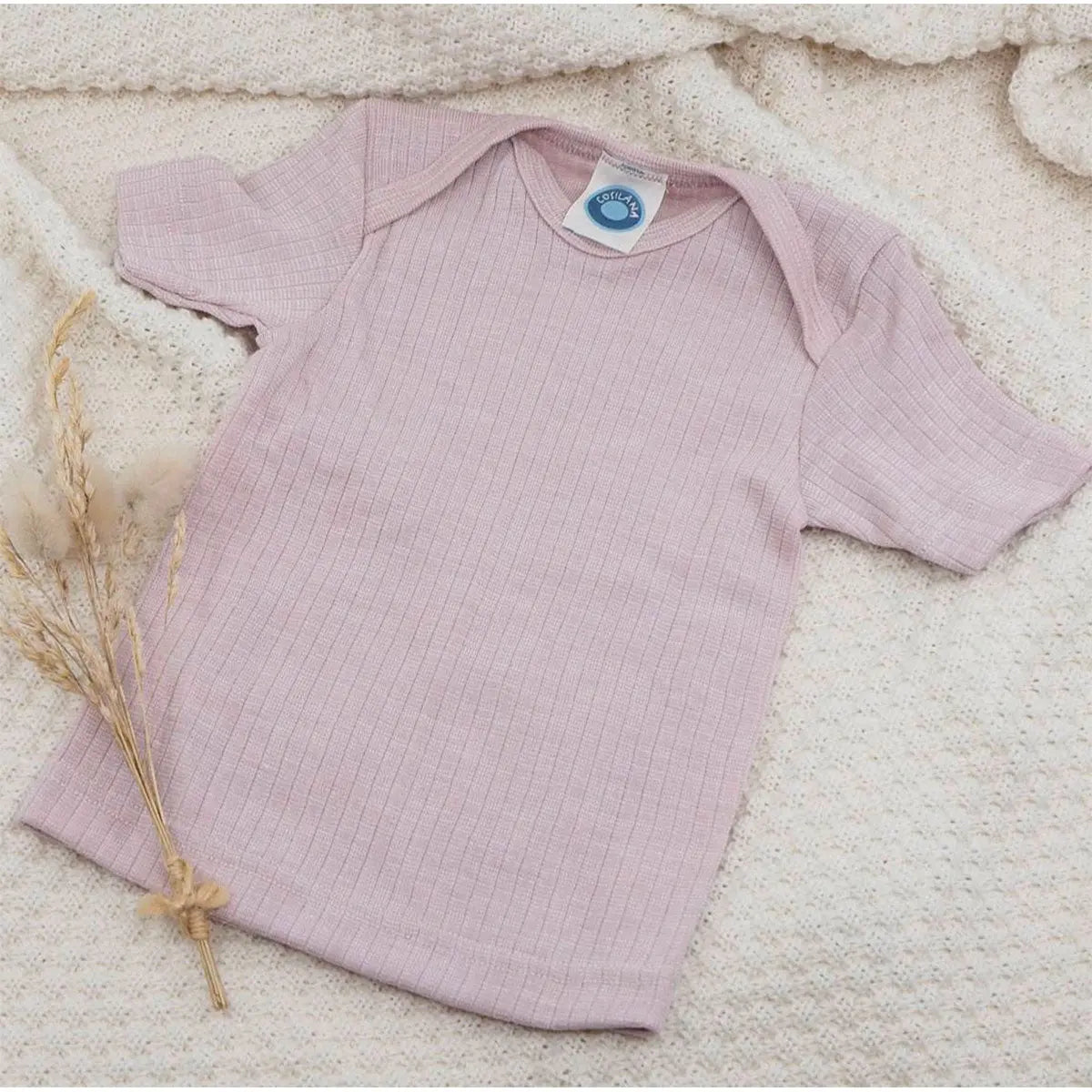 Tee-shirt bébé en laine, soie et coton bio Cosilana rose poudre