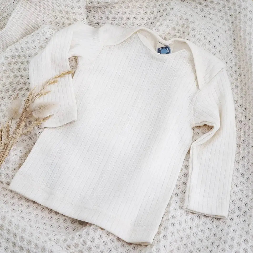 Tee-shirt manches longues en laine, soie et coton bio Cosilana - Naturel - Lilinappy