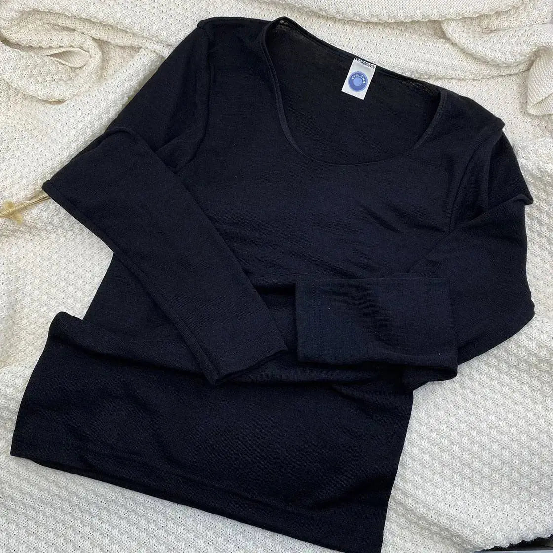 T-shirt à ML pour femme en laine et soie Cosilana Noir