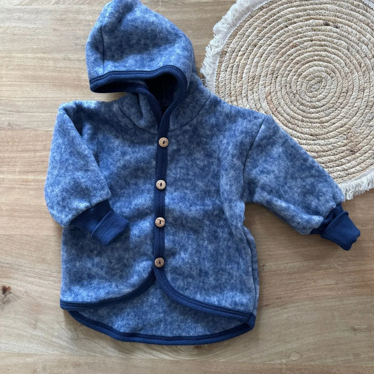 Veste en polaire de laine et coton bio Cosilana - Bleu