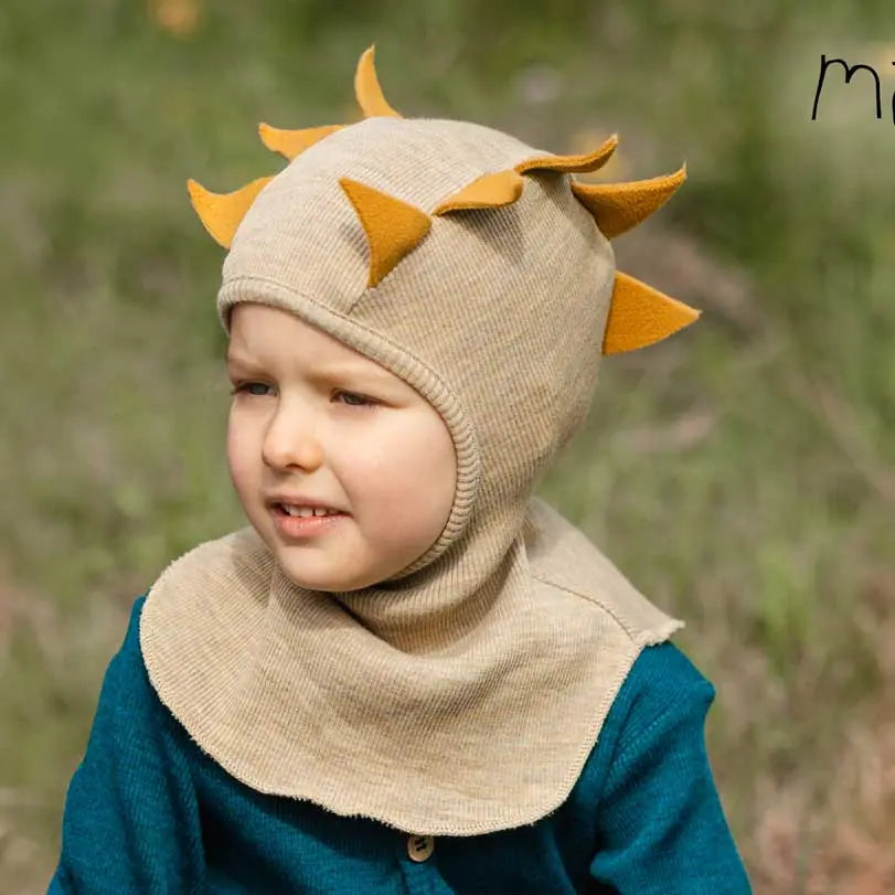 Cagoule Dino en laine mérinos ManyMonths 