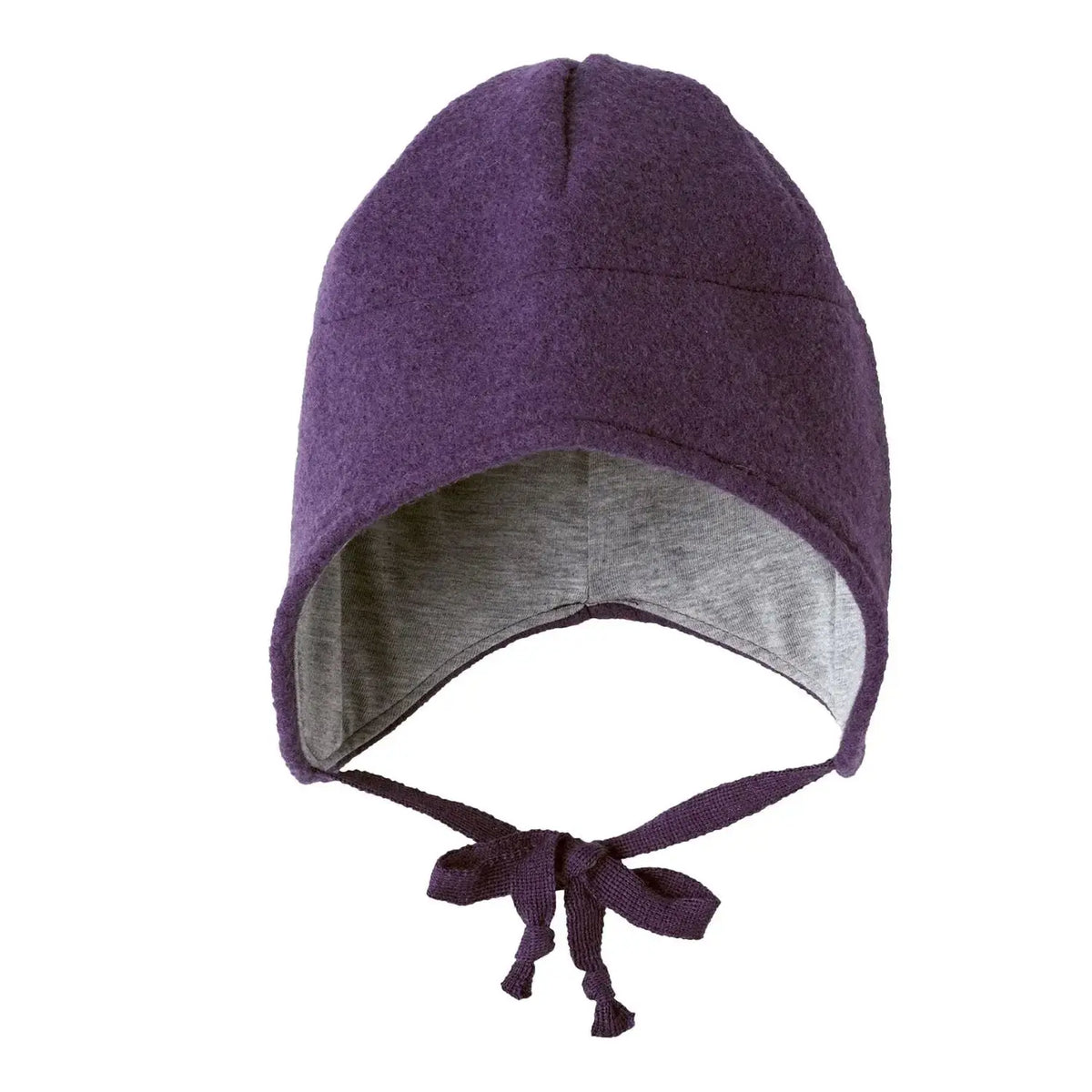 Bonnet enfant en laine bouillie mérinos bio Disana - Aubergine