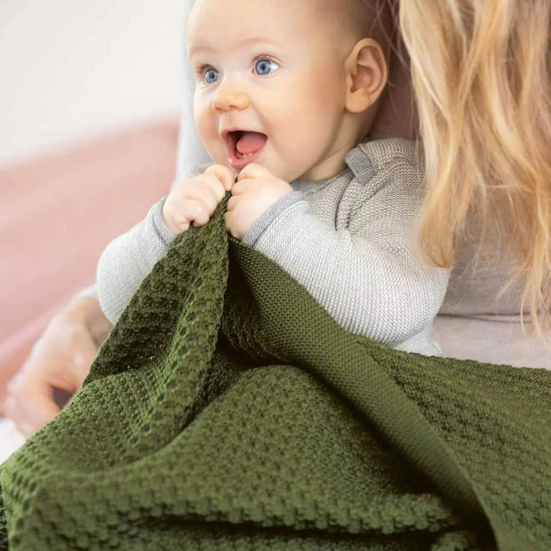 Couverture bébé nid d'abeilles en laine Disana - Olive - Lilinappy