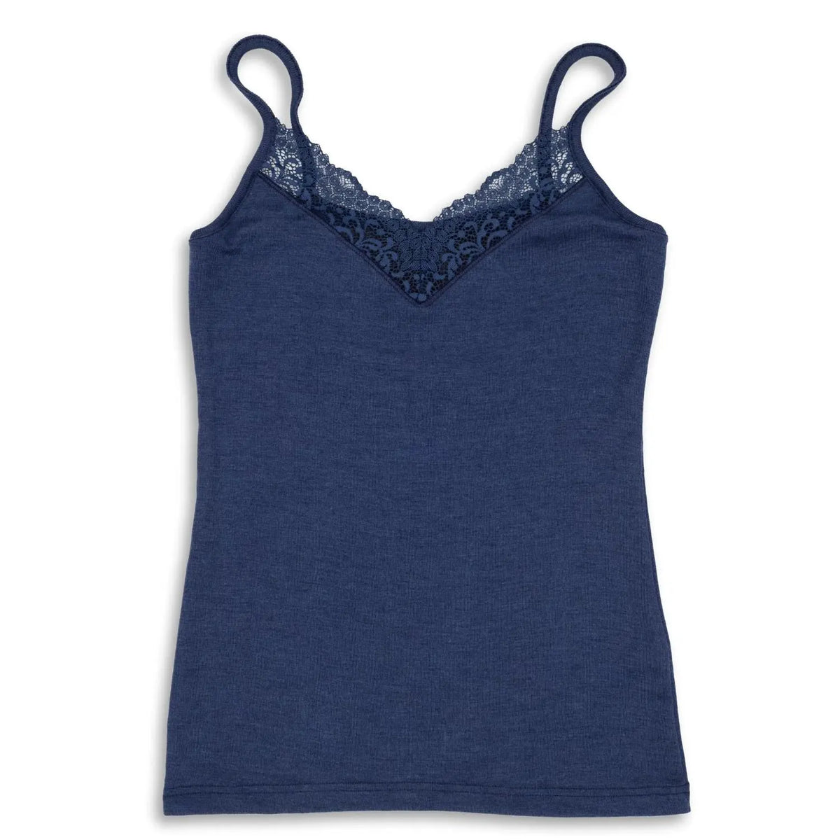 Débardeur femme laine mérinos et soie à dentelle Engel Natur – Bleu marine
