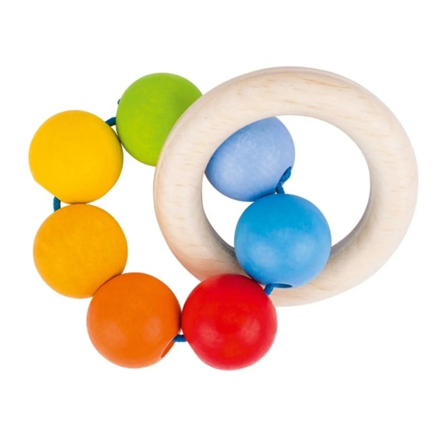Hochet en bois bébé Goki arc-en-ciel 