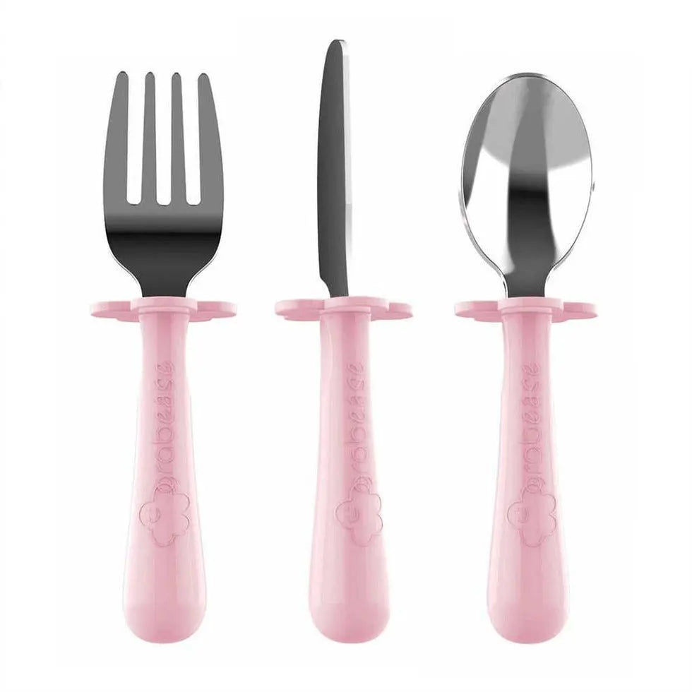 Couverts ergonomiques Inox 3 pièces Grabease - rose clair - Lilinappy
