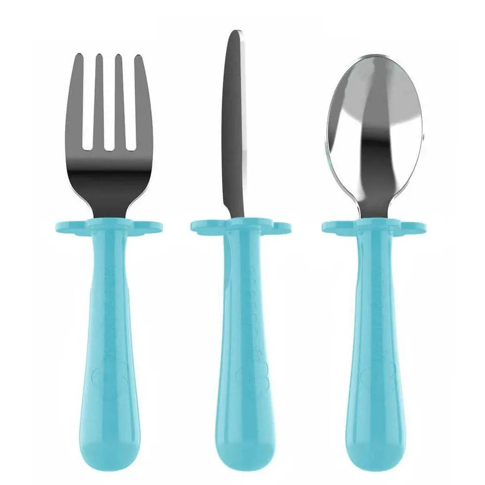 Couverts ergonomiques Inox 3 pièces Grabease - Turquoise - Lilinappy