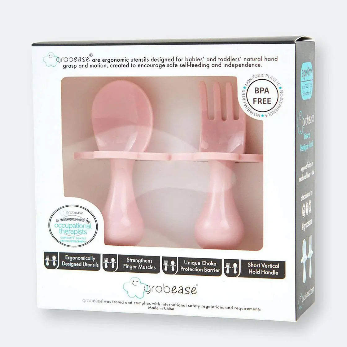 Couverts bébé ergonomiques d’apprentissage Grabease - Rose clair - Lilinappy