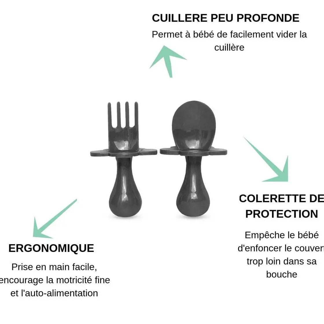 Couverts bébé ergonomiques d’apprentissage Grabease - Rose clair - Lilinappy