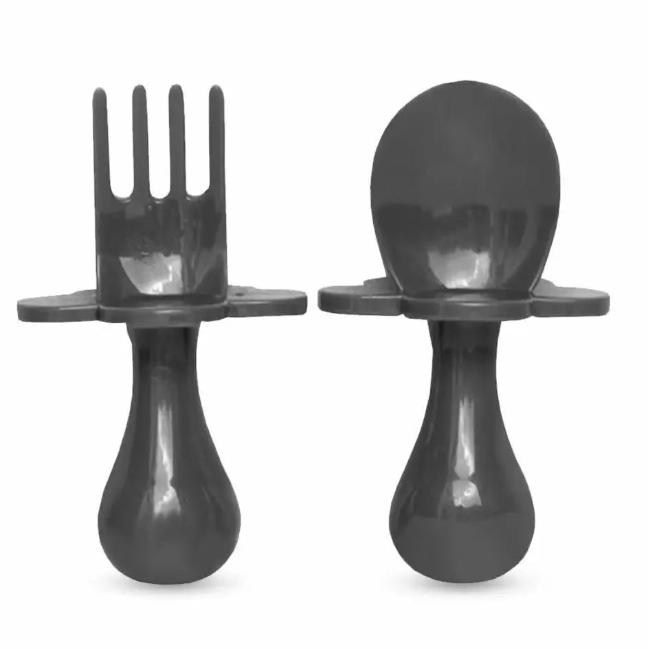 Couverts bébé ergonomiques d’apprentissage Grabease - Gris - Lilinappy