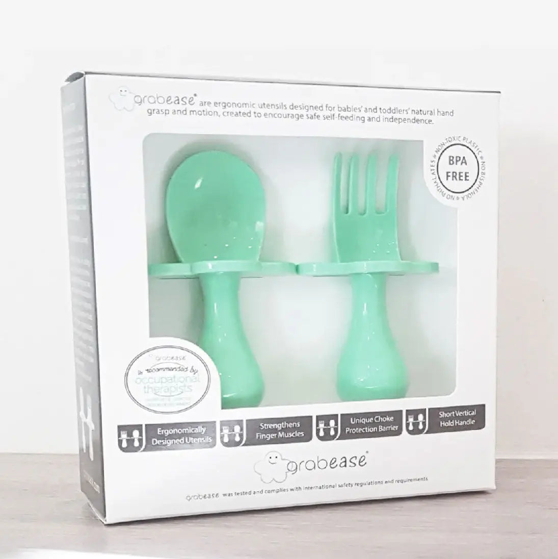 Couverts bébé ergonomiques d’apprentissage Grabease - Menthe 