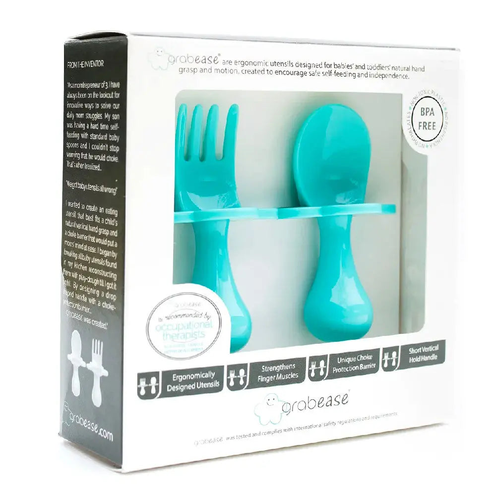 Couverts bébé ergonomiques d’apprentissage Grabease - Turquoise